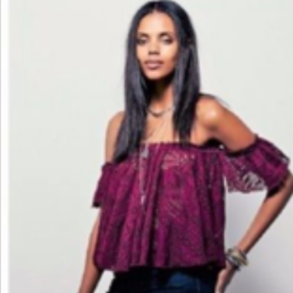 Free People Beach off shoulder lace cropped top